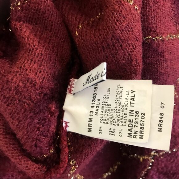 Marina Rinaldi Argyle Metallic Textured Mohair Wool Blend Crew Soft Sweater Top - Picture 16 of 16